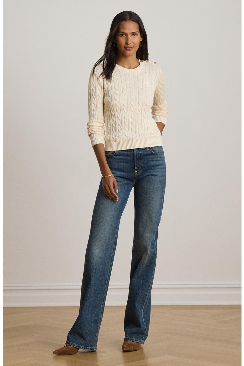 Button Trim Cable Knit Sweater, Alternate, color, WINTER CREAM