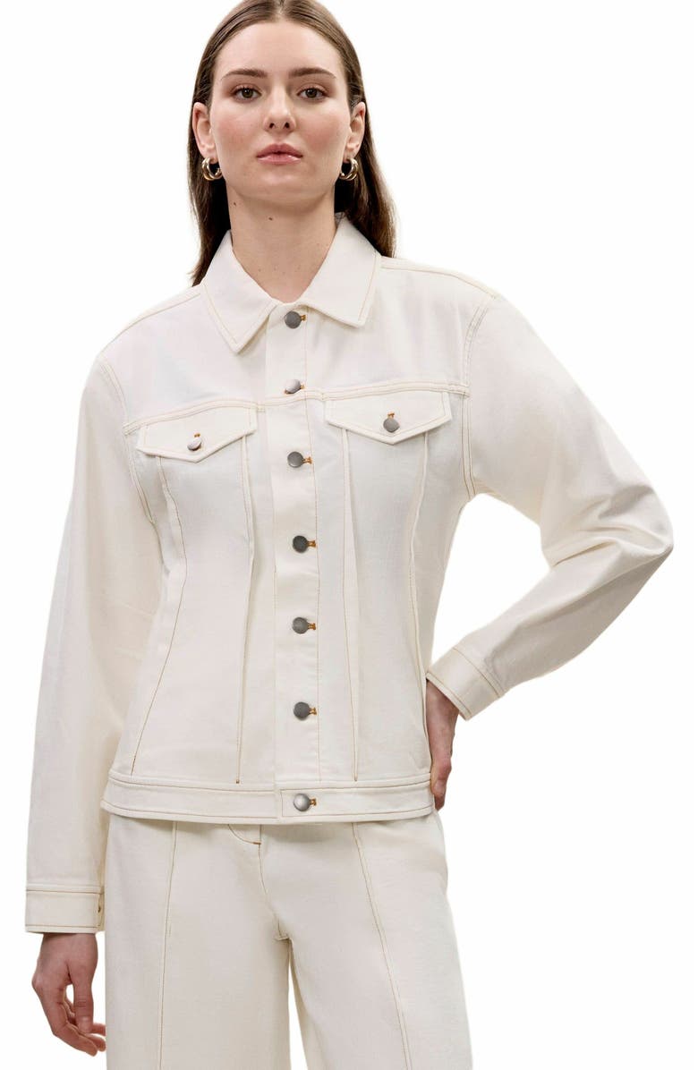 Rebecca Taylor Cora Denim Jacket, Alternate, color, Eggshell Wash