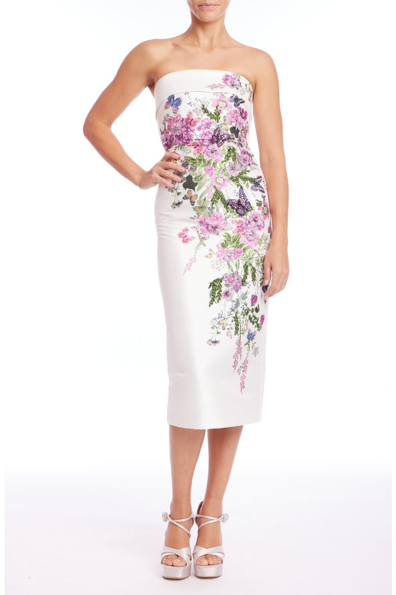 Floral Strapless Mikado Cocktail Dress, Main, color, IVORY MULTI