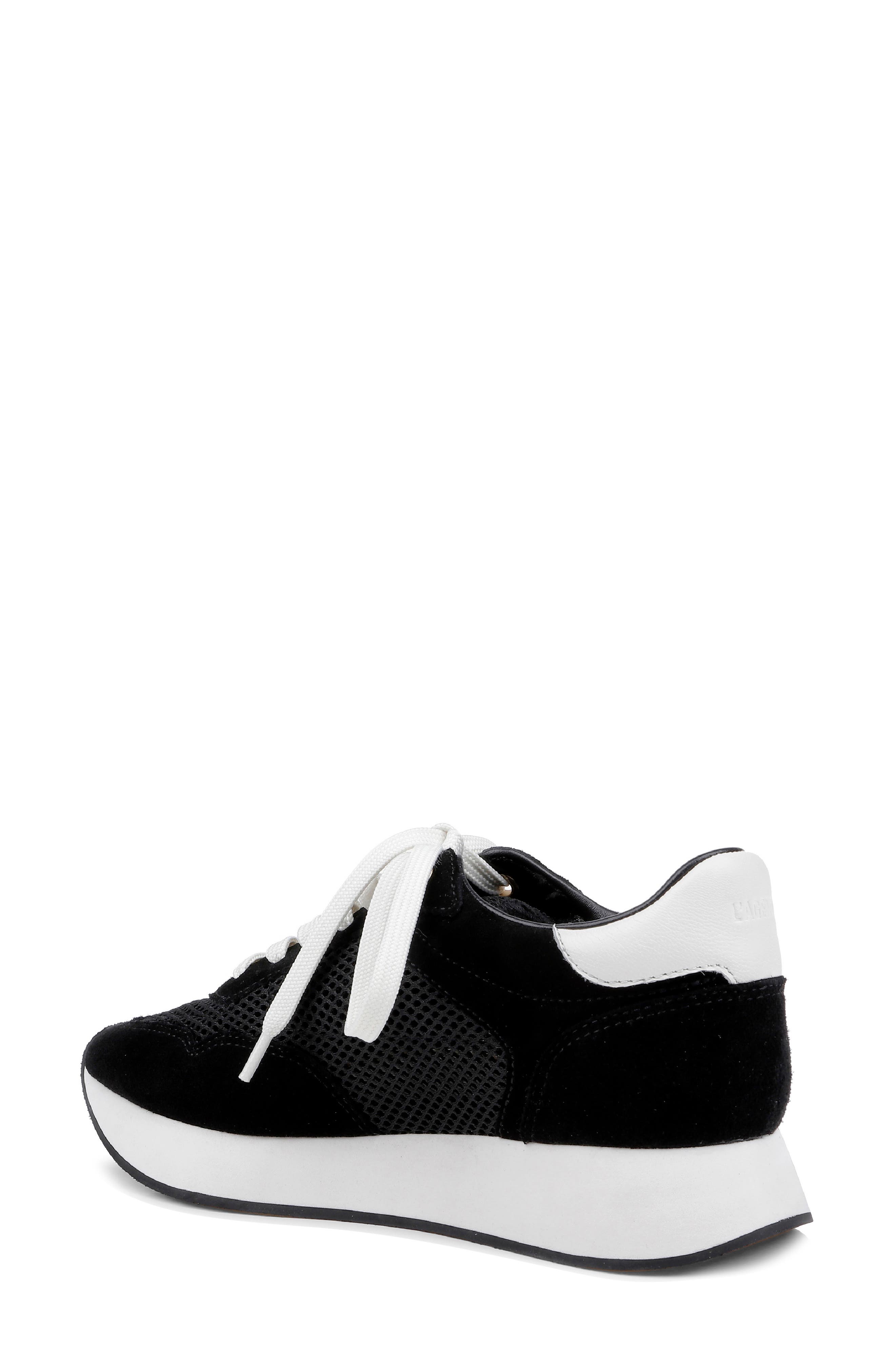 L'AGENCE Deepa Mixed Media Running Sneaker, Alternate, color, Black Suede