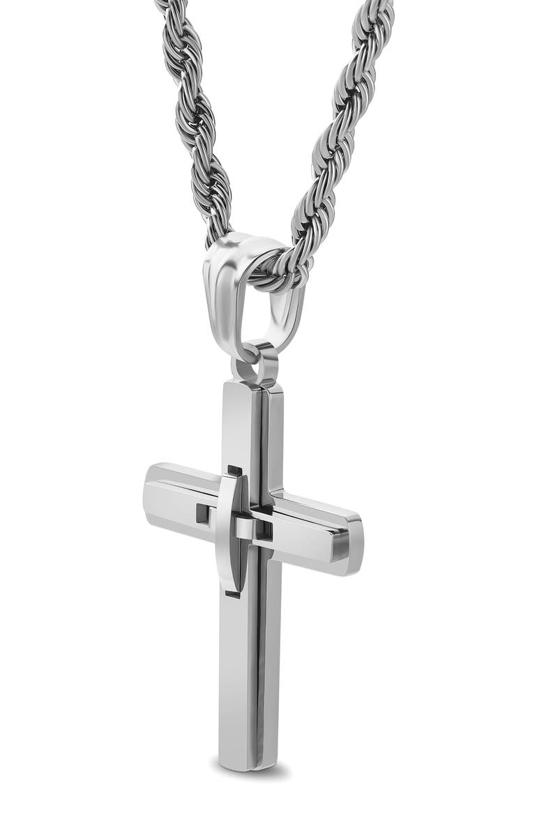 EDFORCE Men's Cross Pendant Necklace, Alternate, color, Silver