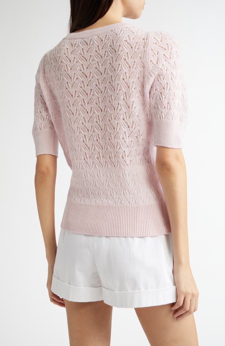 Johnstons of Elgin Pointelle Feather Cashmere Sweater, Alternate, color, Rose
