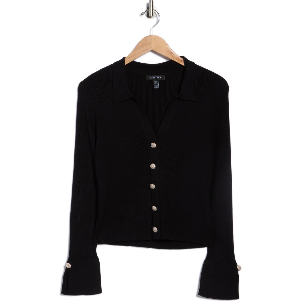 Ellen Tracy Collared Button Cardigan In Black