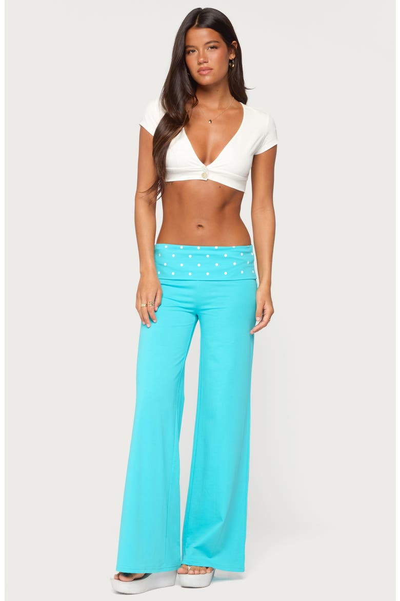 Reeva Polka Dot Foldover Pants, Alternate, color, TURQUOISE