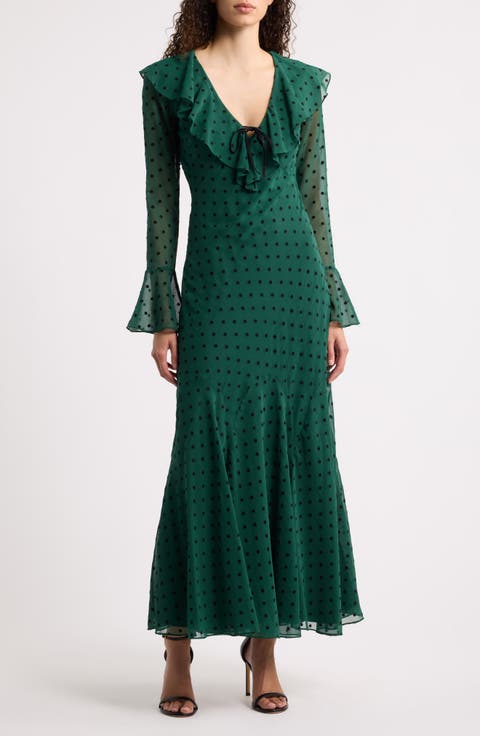 Fiamma Polka Dot Long Sleeve Maxi Dress