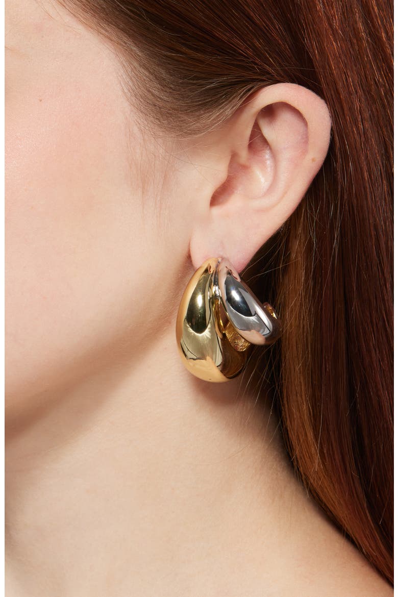 Double Tsuki Hoop Earrings, Alternate, color, GOLD/SILVER