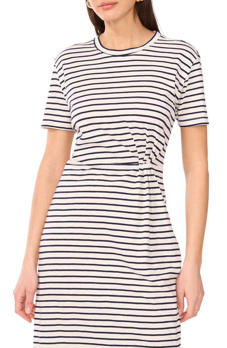 Two by Vince Camuto Stripe Pleated Side Cotton T-Shirt Dress, Alternate, color, Classic Navy