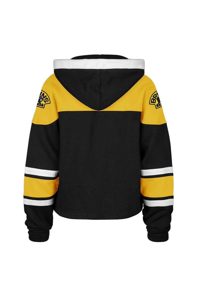 Women's '47 Black Boston Bruins Cropped Superior Lacer Pullover Hoodie, Alternate, color, Black