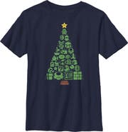 NINTENDO Boy's Nintendo Christmas Tree Mosaic  Graphic T-Shirt