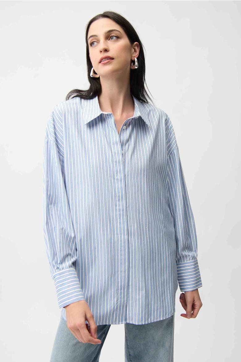 Tencel Stripe Print Boxy Blouse, Main, color, Blue/Vanilla