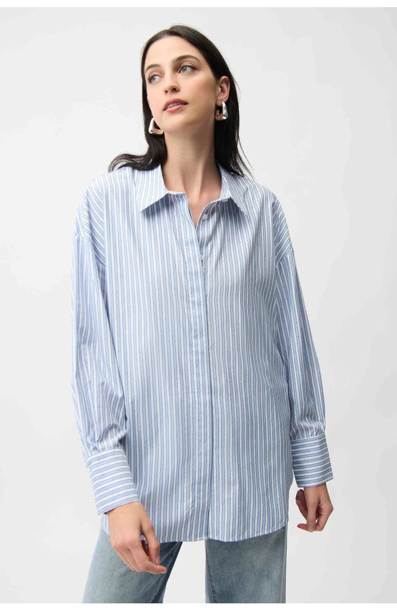 Joseph Ribkoff Tencel Stripe Print Boxy Blouse, Main, color, Blue/Vanilla