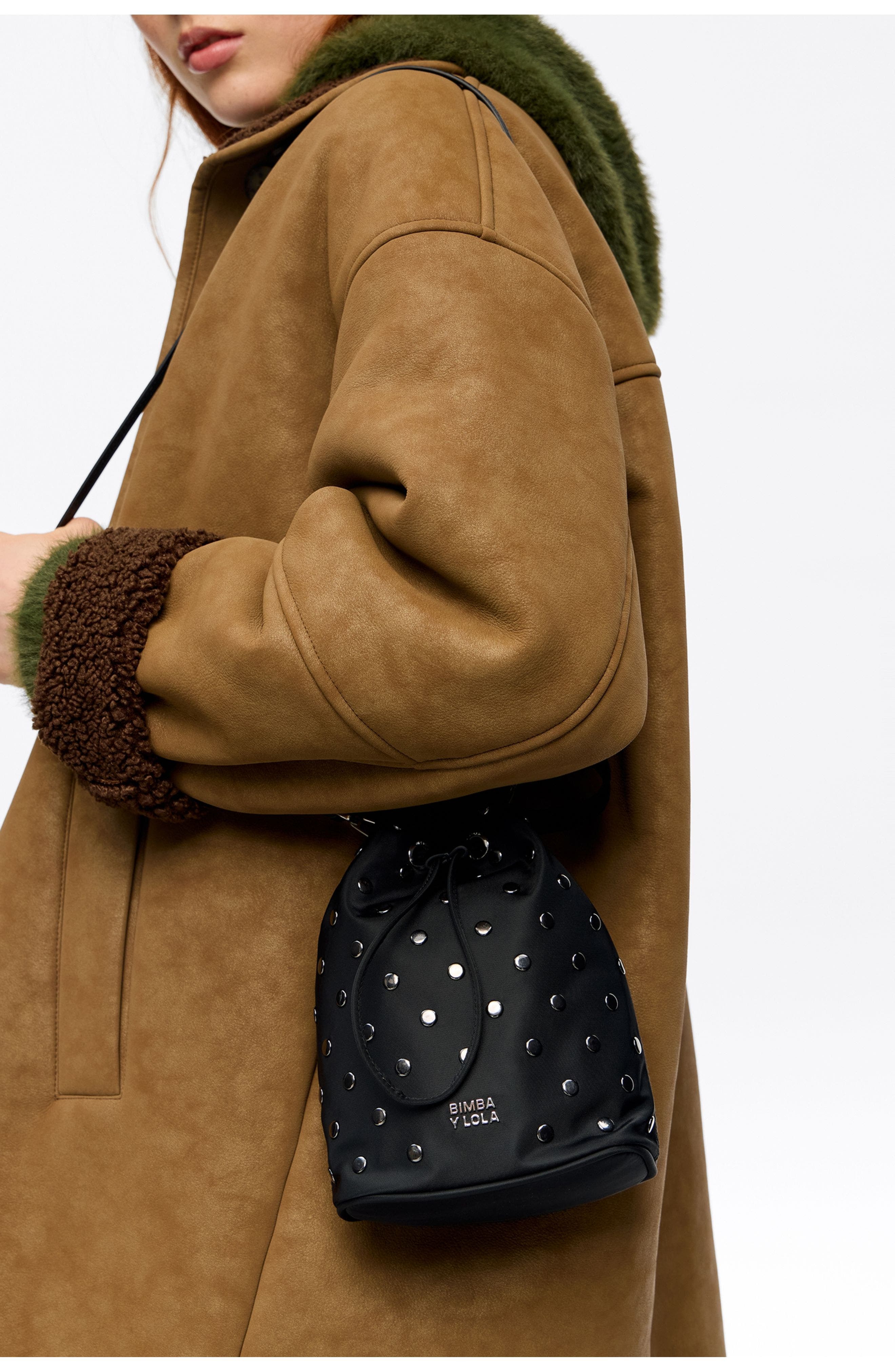 Bimba y Lola Nylon Mini bucket bag, Alternate, color, Black