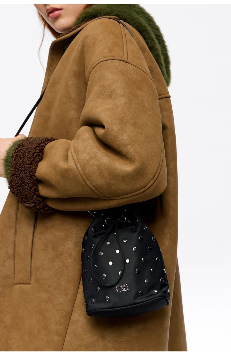 Bimba y Lola Nylon Mini bucket bag, Alternate, color, Black