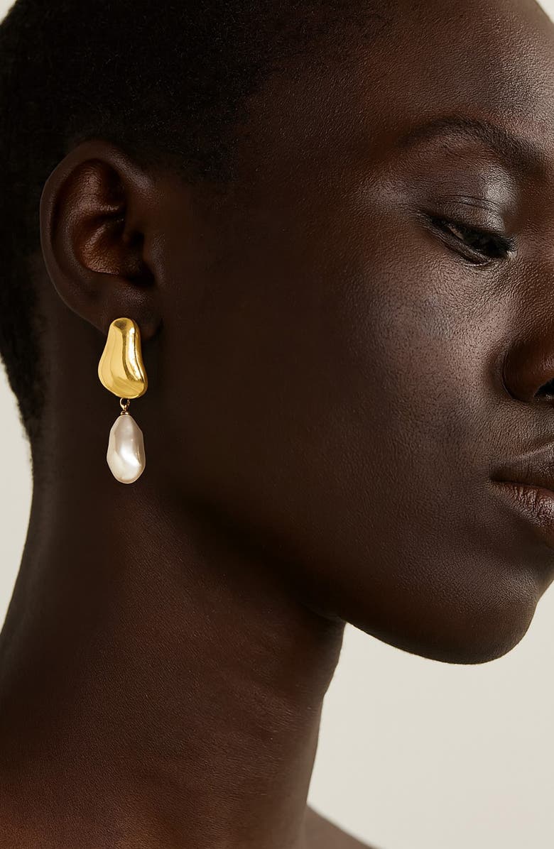 RIVKA FRIEDMAN 18K Gold Plated Pebble Faux Pearl Drop Earrings, Alternate, color, Pearl