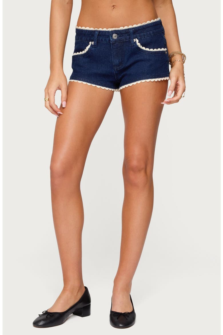 Maye Contrast Trim Denim Shorts, Main, color, DARK-BLUE