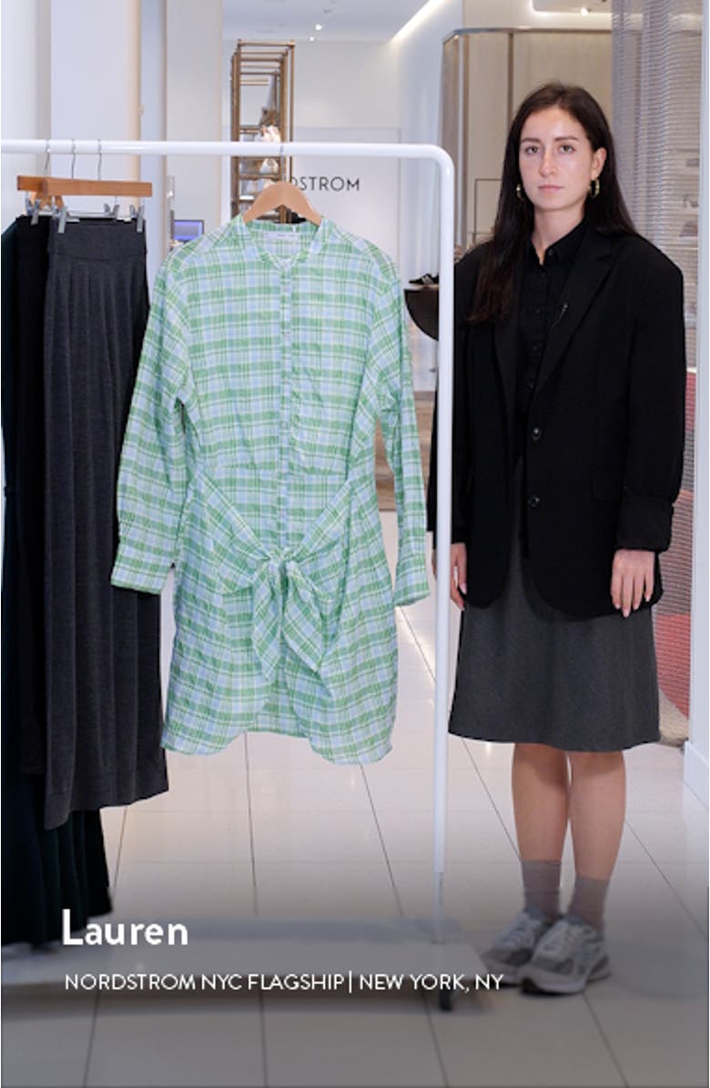 Check Tie Front Long Sleeve Shirtdress, sales video thumbnail