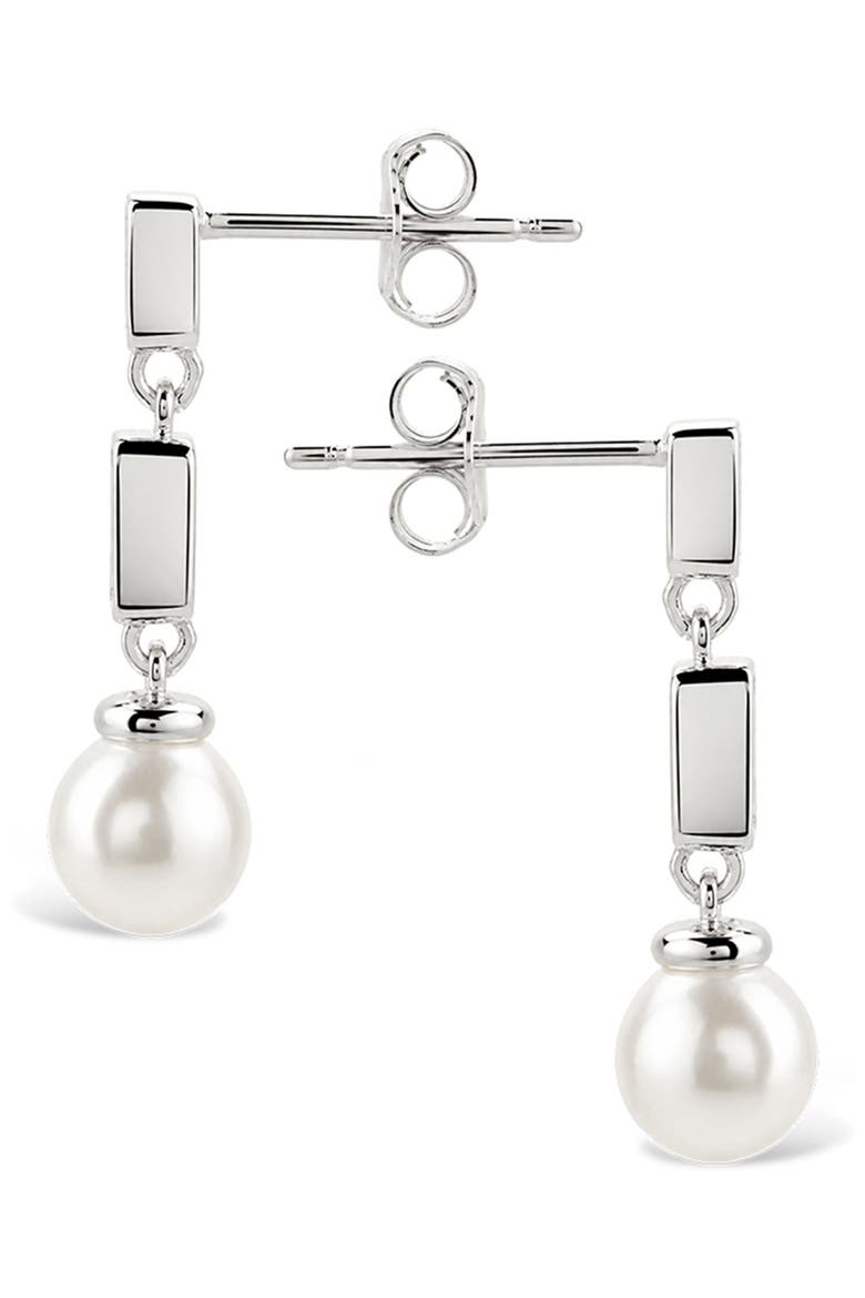Hope Baguette Cultured Pearl Drop Earrings, Alternate, color, SILVER