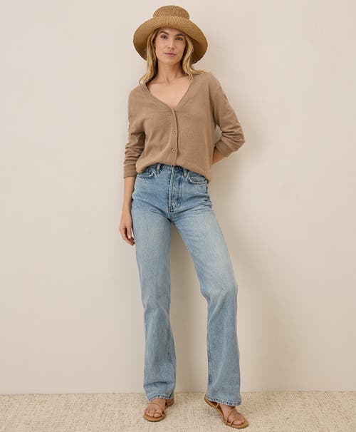 Pact Organic Cotton Classic Fine Knit V-neck Cardigan In Sesame Heather