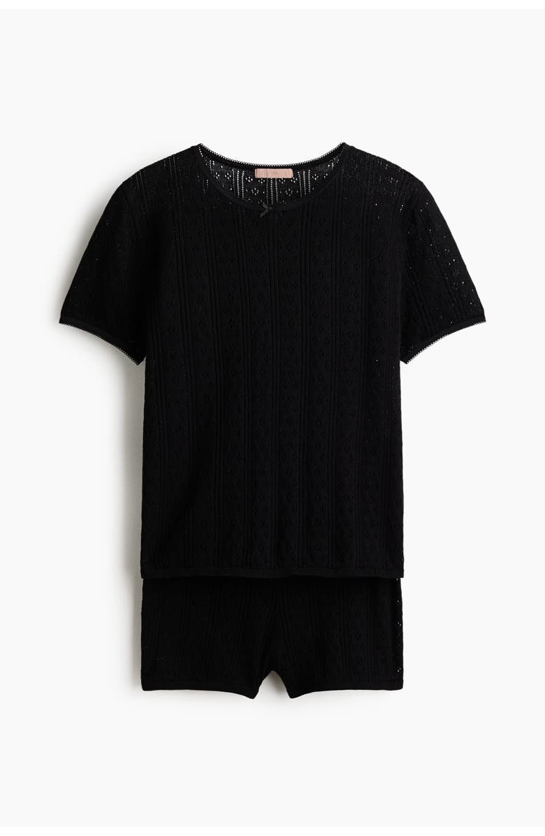 H&M Pointelle-knit Cotton Pyjamas, Main, color, Black