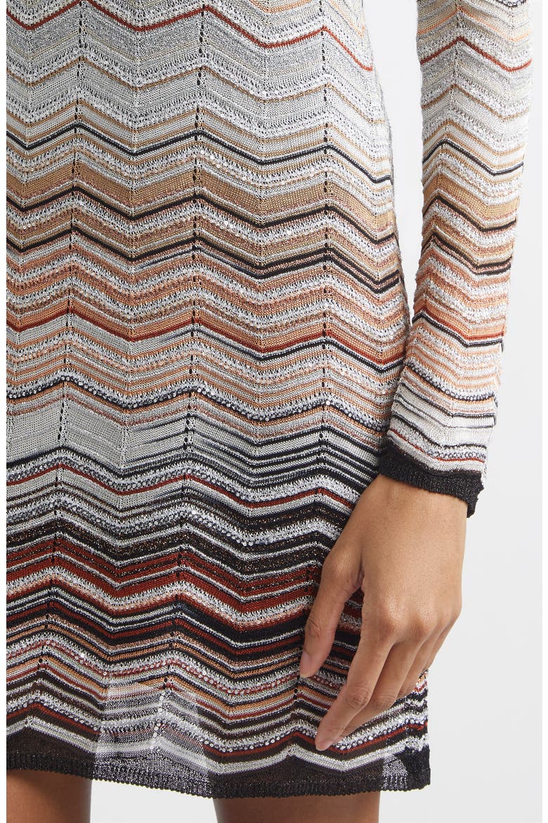 Metallic Zigzag Sequin Long Sleeve Sweater Dress, Alternate, color, RED AND BEIGE TONES