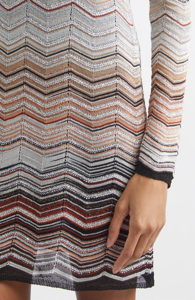Missoni Metallic Zigzag Sequin Long Sleeve Sweater Dress, Alternate, color, Red And Beige Tones