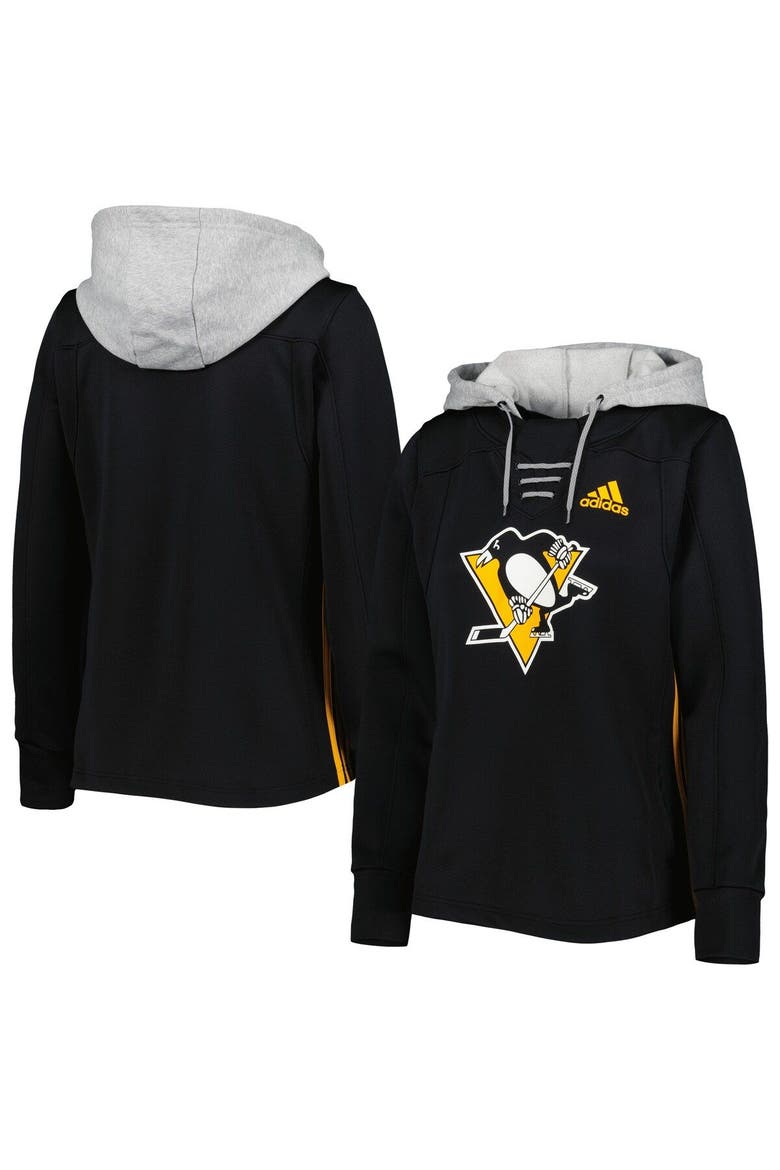 Women's adidas Black Pittsburgh Penguins Skate Lace Primeblue Team Pullover Hoodie, Main, color, Black