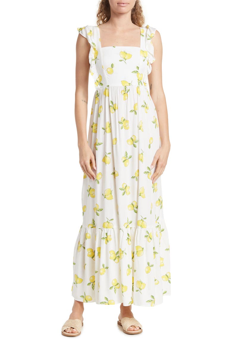 Flutter Trim Midi Dress, Main, color, WHITE LEMONS
