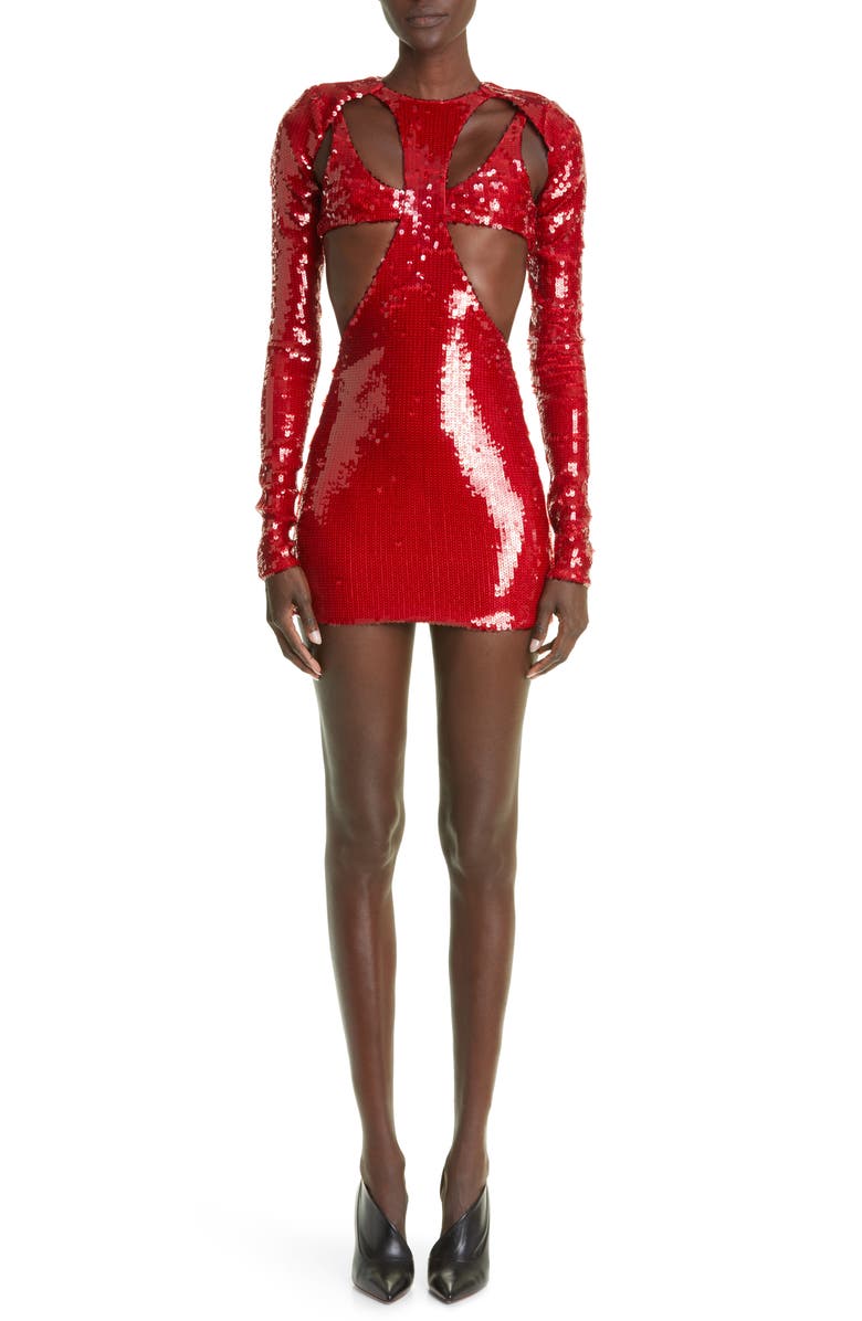 LaQuan Smith Sequin Bralette Detail Cutout Minidress, Main, color, 