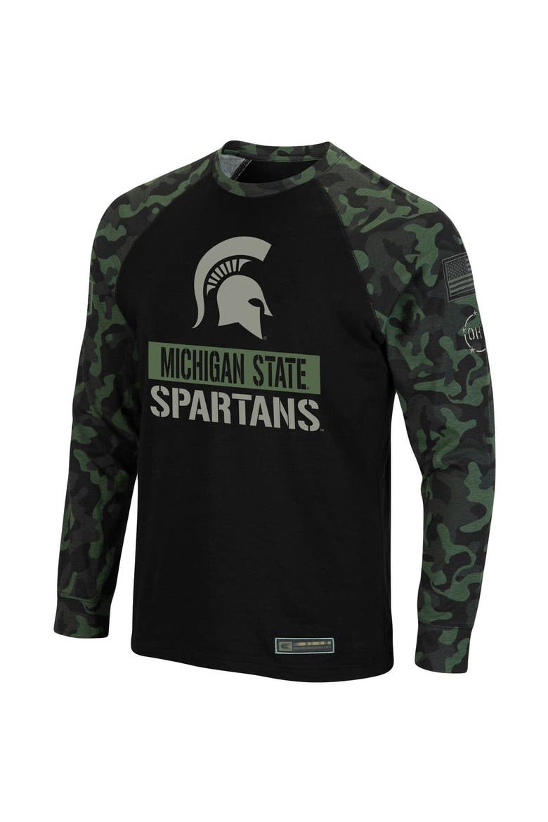Men's Colosseum Black/Camo Michigan State Spartans OHT Military Appreciation Big & Tall Raglan Long Sleeve T-Shirt, Alternate, color, Black