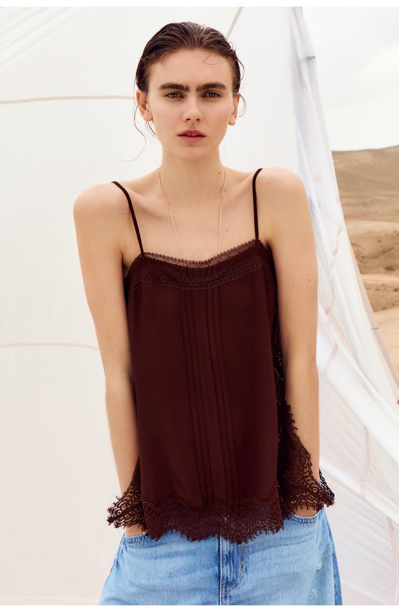 H&M Lace-trimmed Strappy Top, Alternate, color, Dark Brown