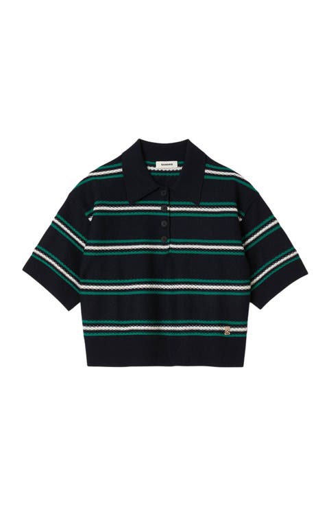 Polo-neck striped sweater