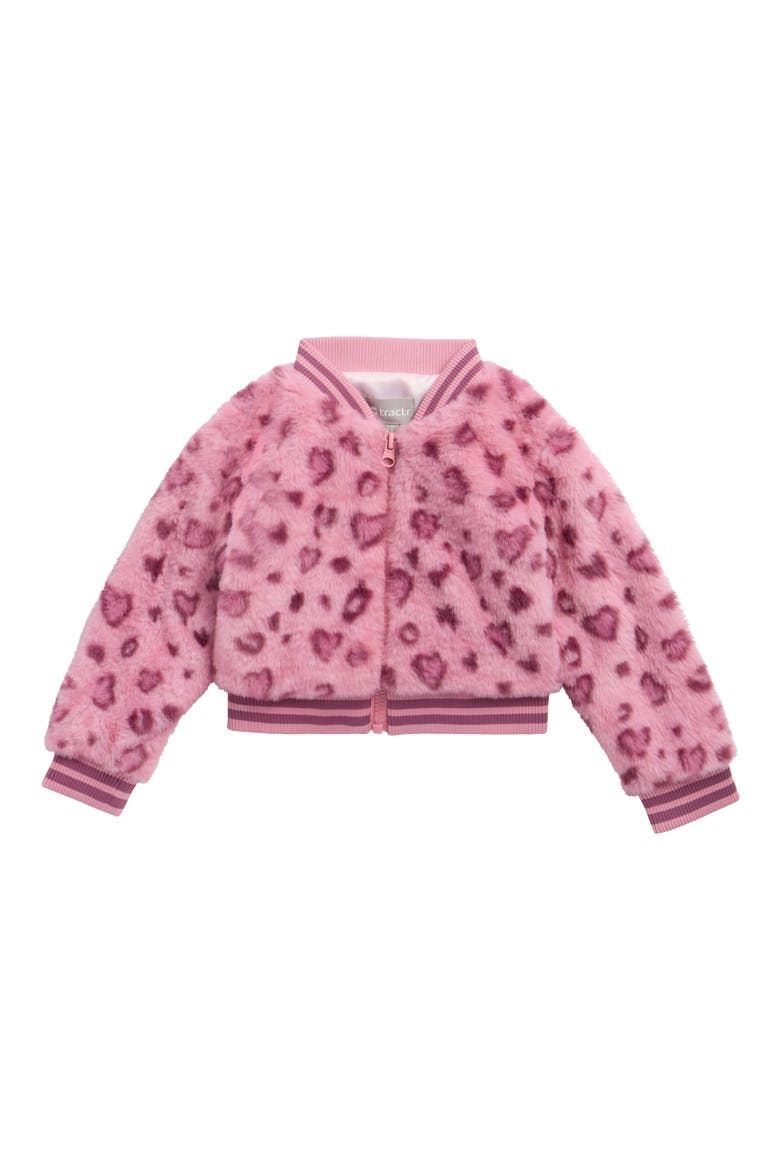 Kids' Heart Leopard Faux Fur Jacket, Main, color, PINK