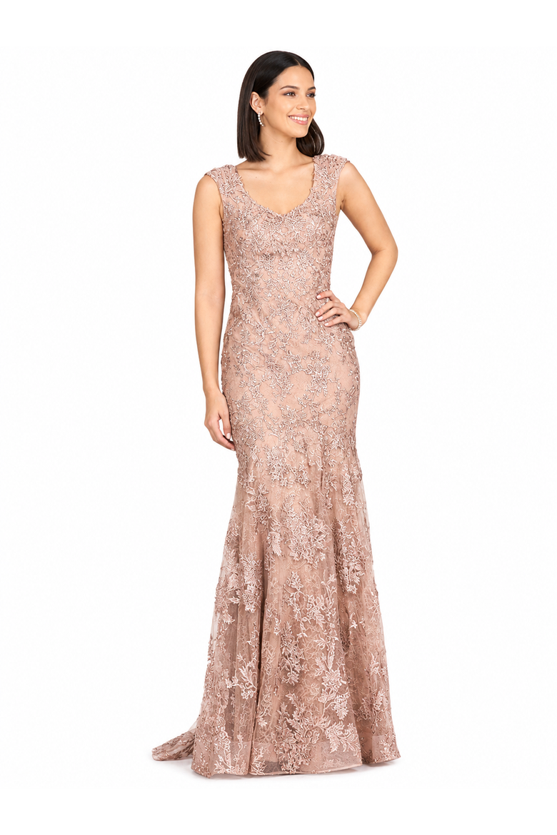 Sleeveless Mermaid Lace Embroidered Gown, Alternate, color, Blush