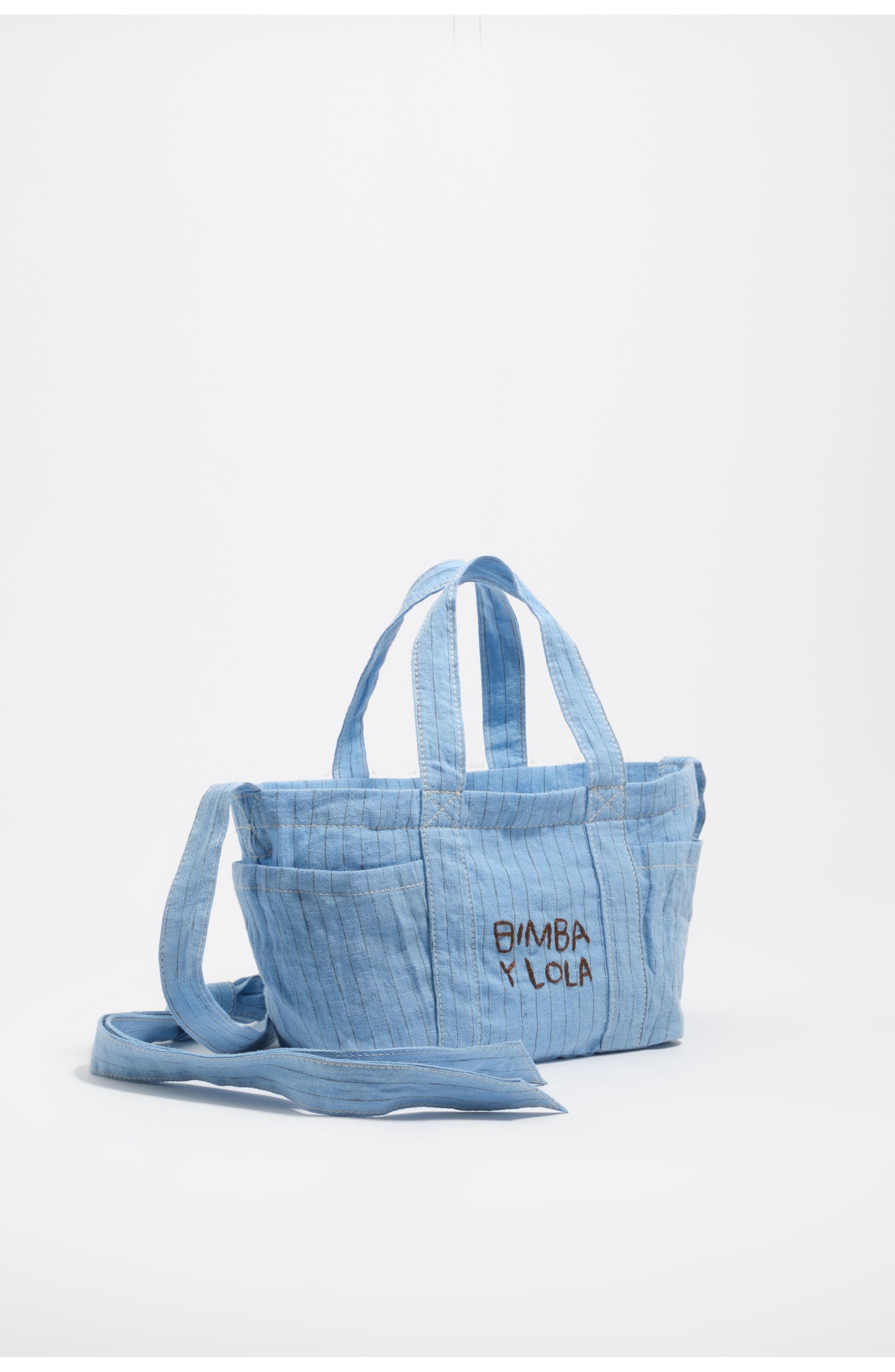 Bimba y Lola Mini Linen Crossbody Bag, Main, color, Light Blue