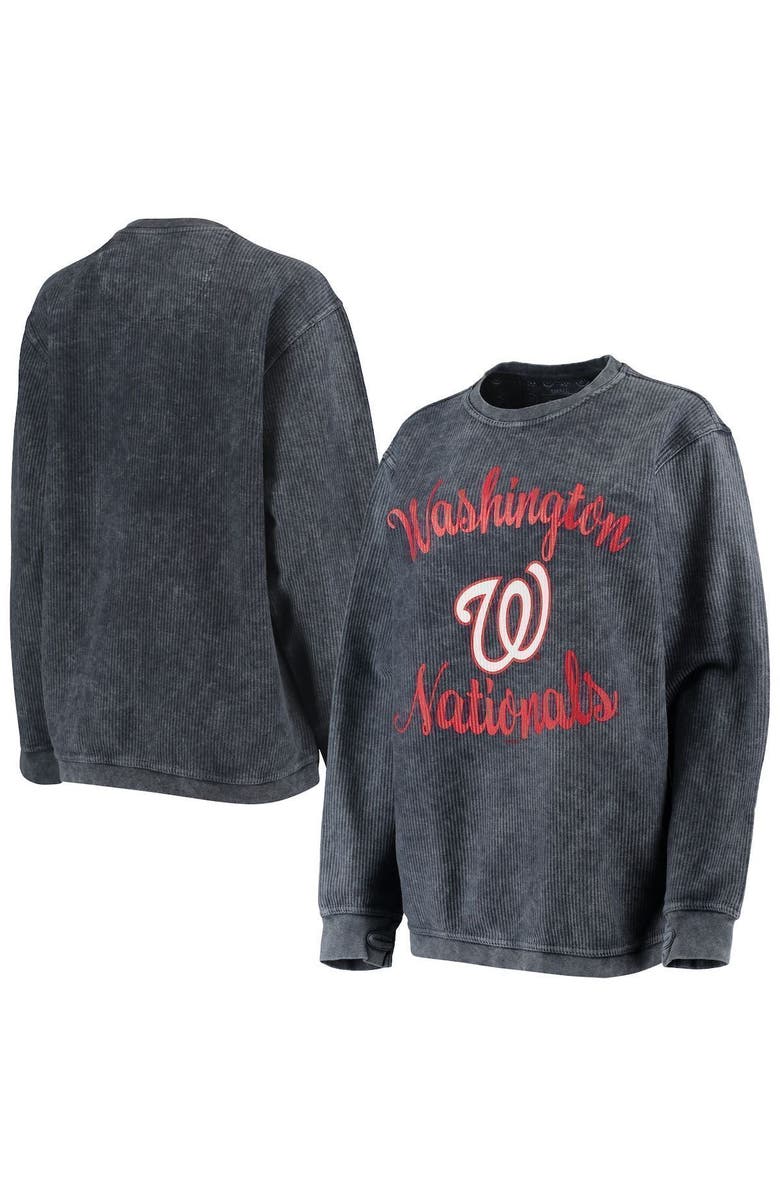 G-III 4HER BY CARL BANKS Women's G-III 4Her by Carl Banks Navy Washington Nationals Script Comfy Cord Pullover Sweatshirt, Main, color, 