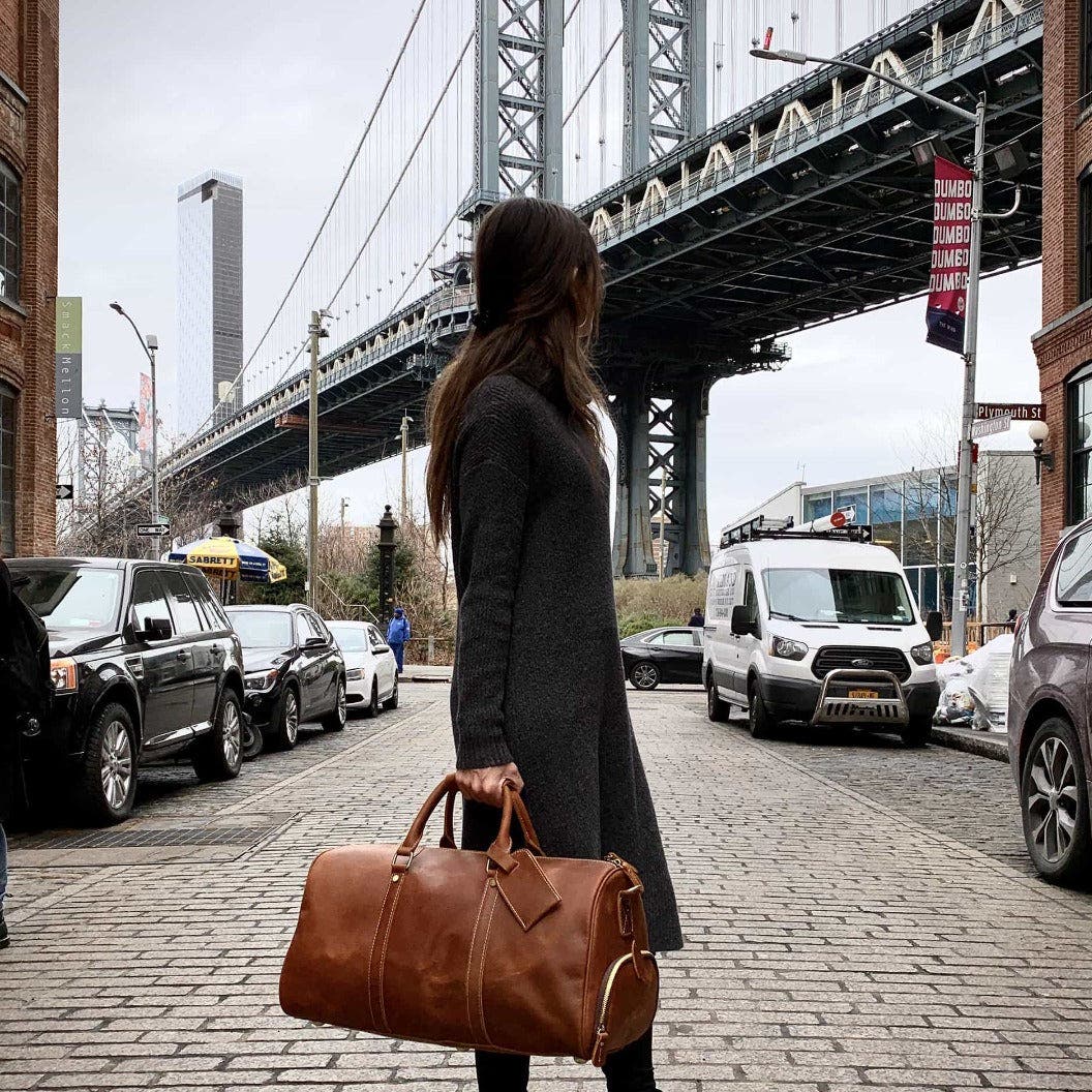 STEEL HORSE LEATHER The Dagny Weekender | Large Leather Duffle Bag, Alternate, color, Dark Brown