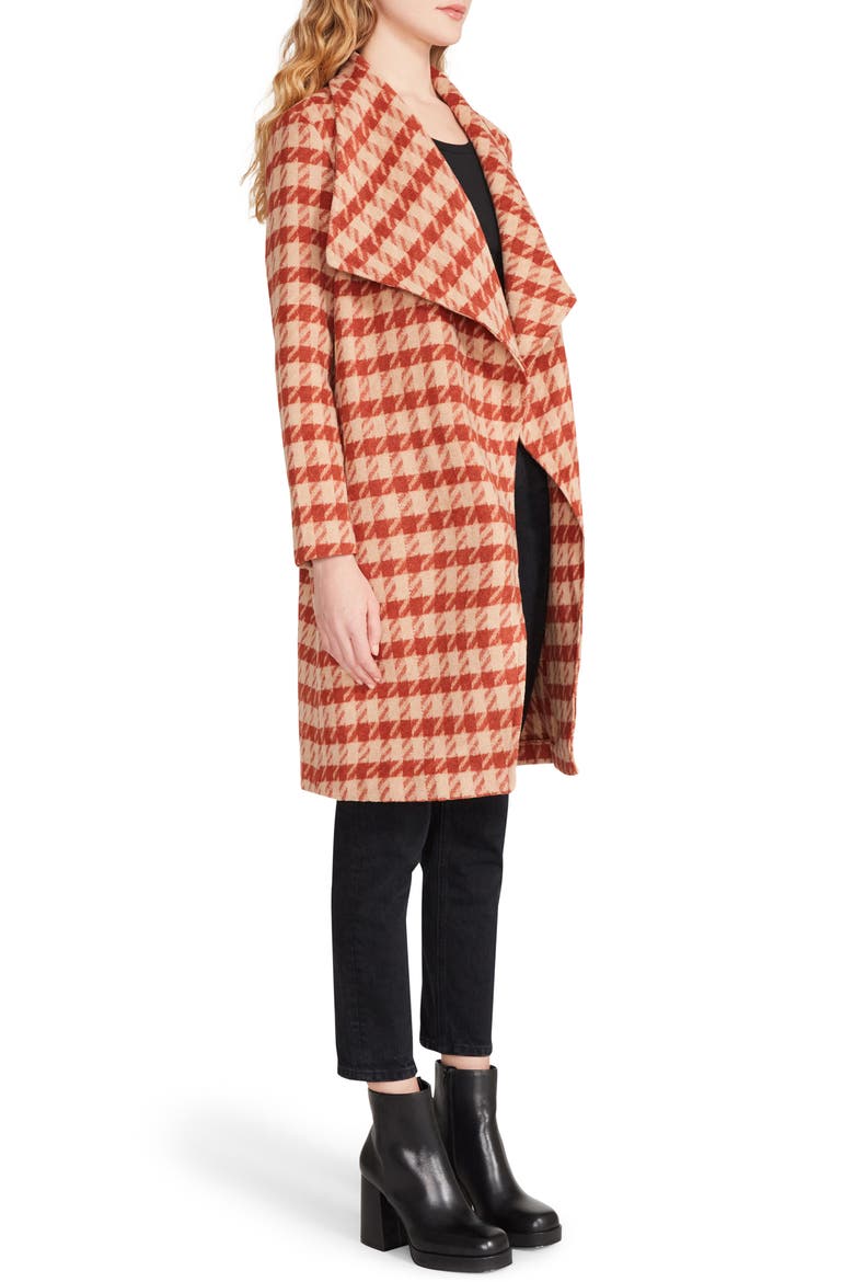 BB Dakota Houndstooth Drape Coat, Alternate, color, RUST/ CAMEL CHECK