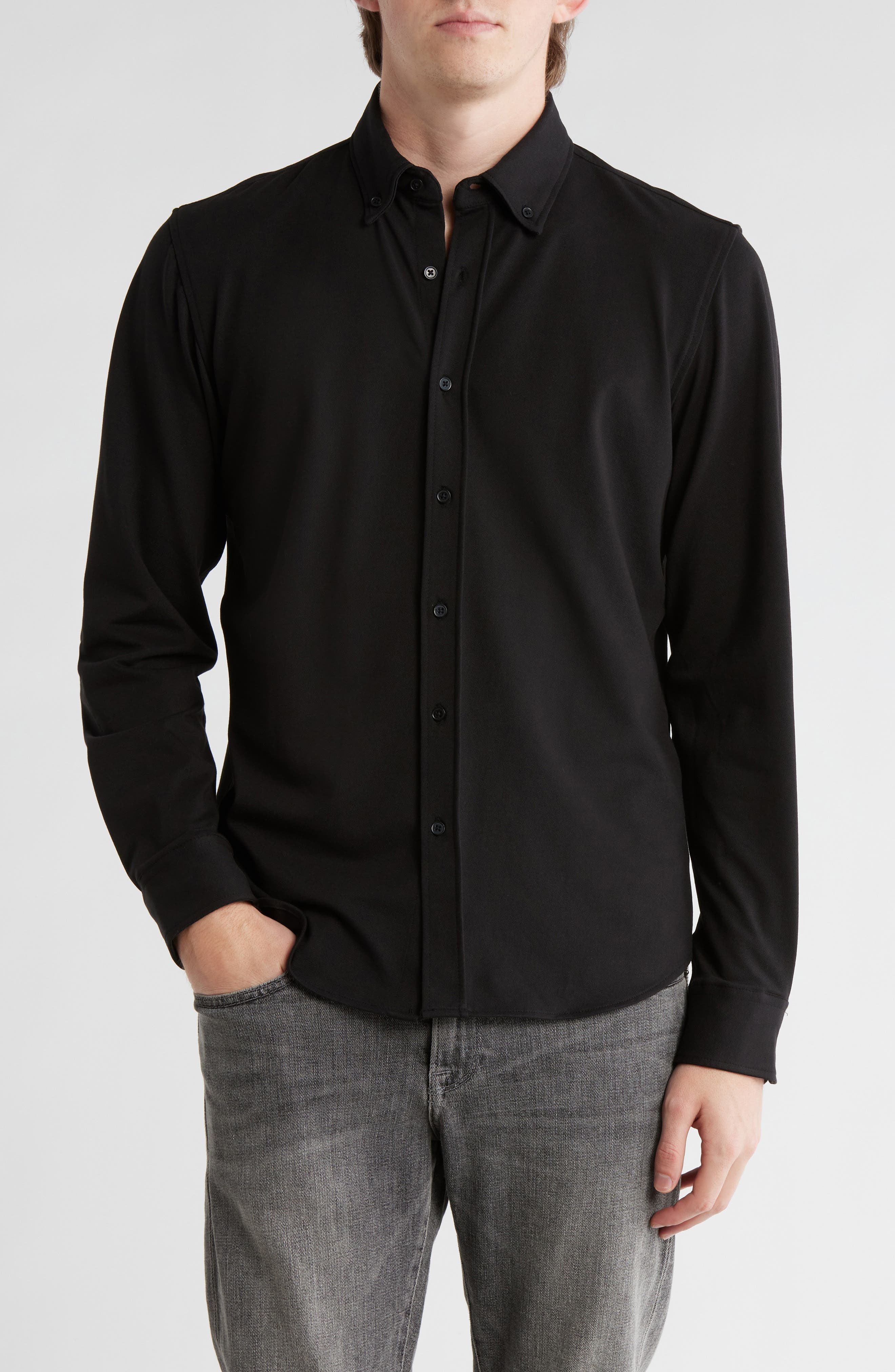 DENIM AND FLOWER Long Sleeve Piqué Button-Down Shirt