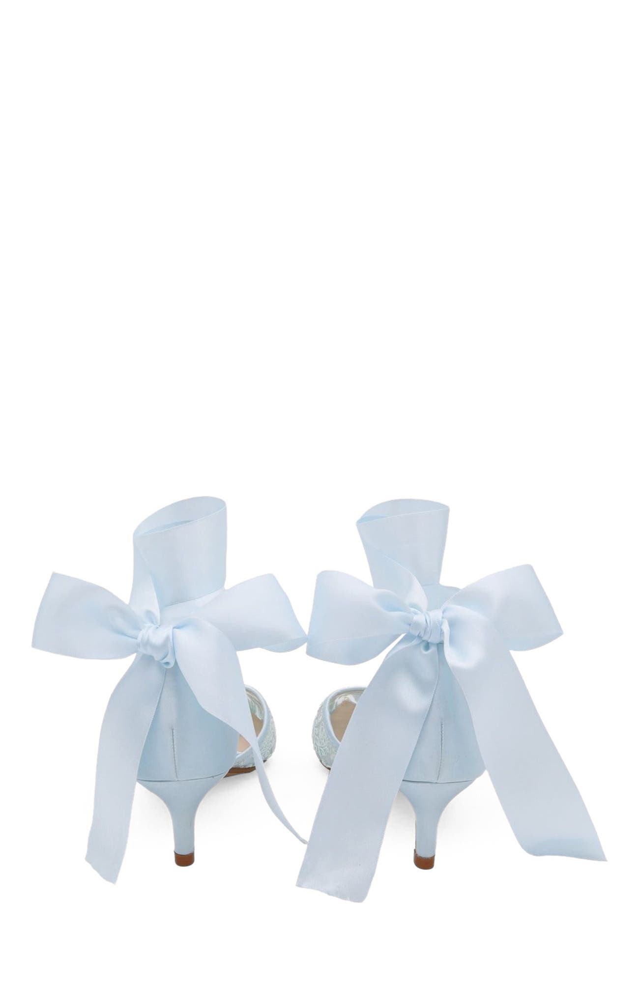 Claudia Crochet Lace Kitten Heel with Satin Wrapped Tie, Alternate, color, Light Blue