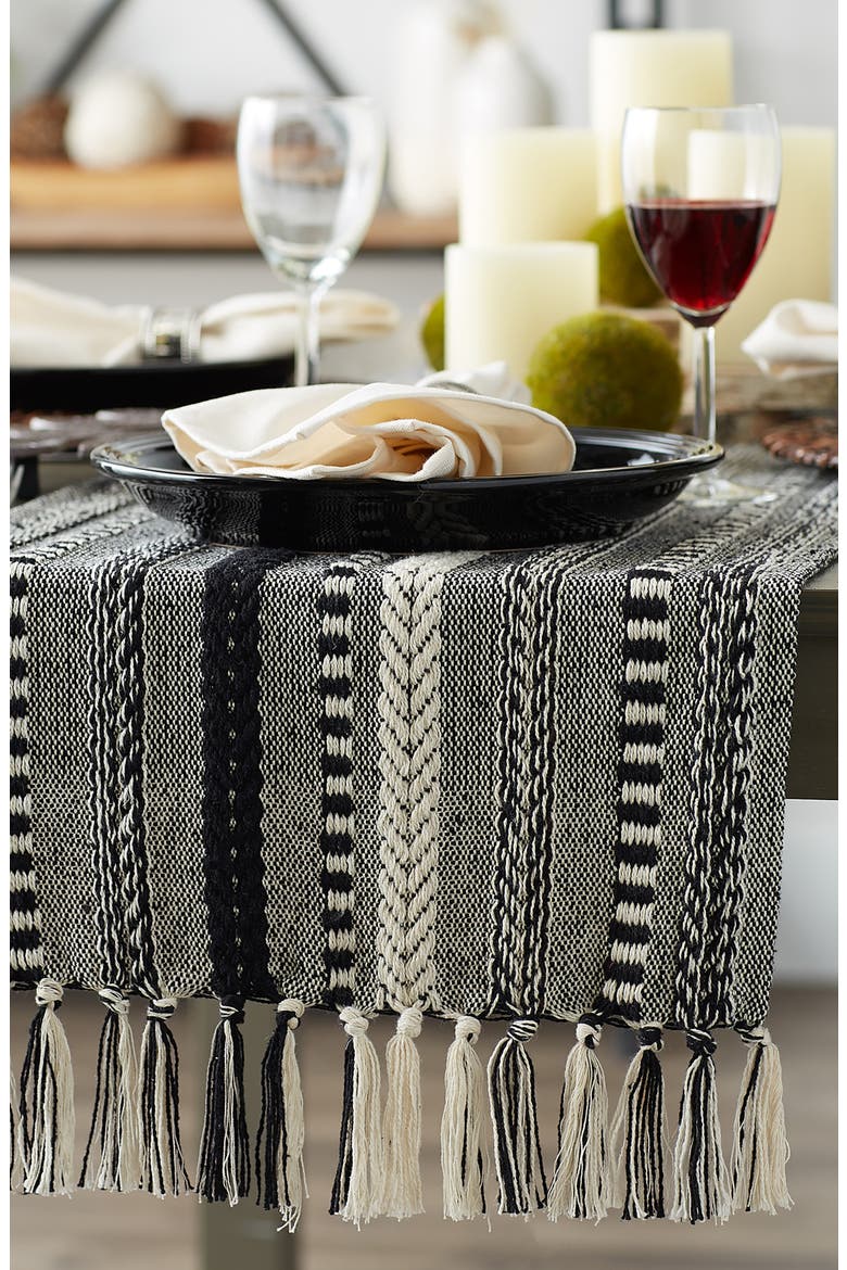 Braided Stripe Table Runner, Alternate, color, BLACK
