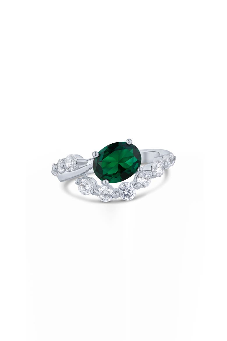 Oval Cubic Zirconia Half Border Ring, Main, color, GREEN/ SILVER