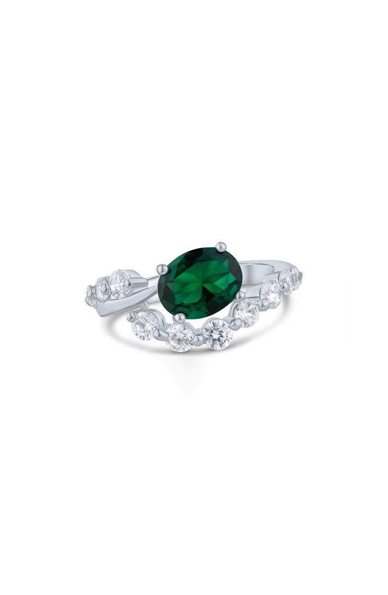 CZ by Kenneth Jay Lane Oval Cubic Zirconia Half Border Ring, Main, color, Green/ Silver