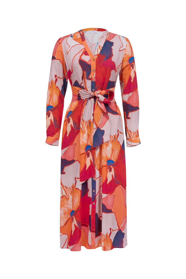 Tie Front Midi Dress, Alternate, color, OGE ABSTRACT FLORAL