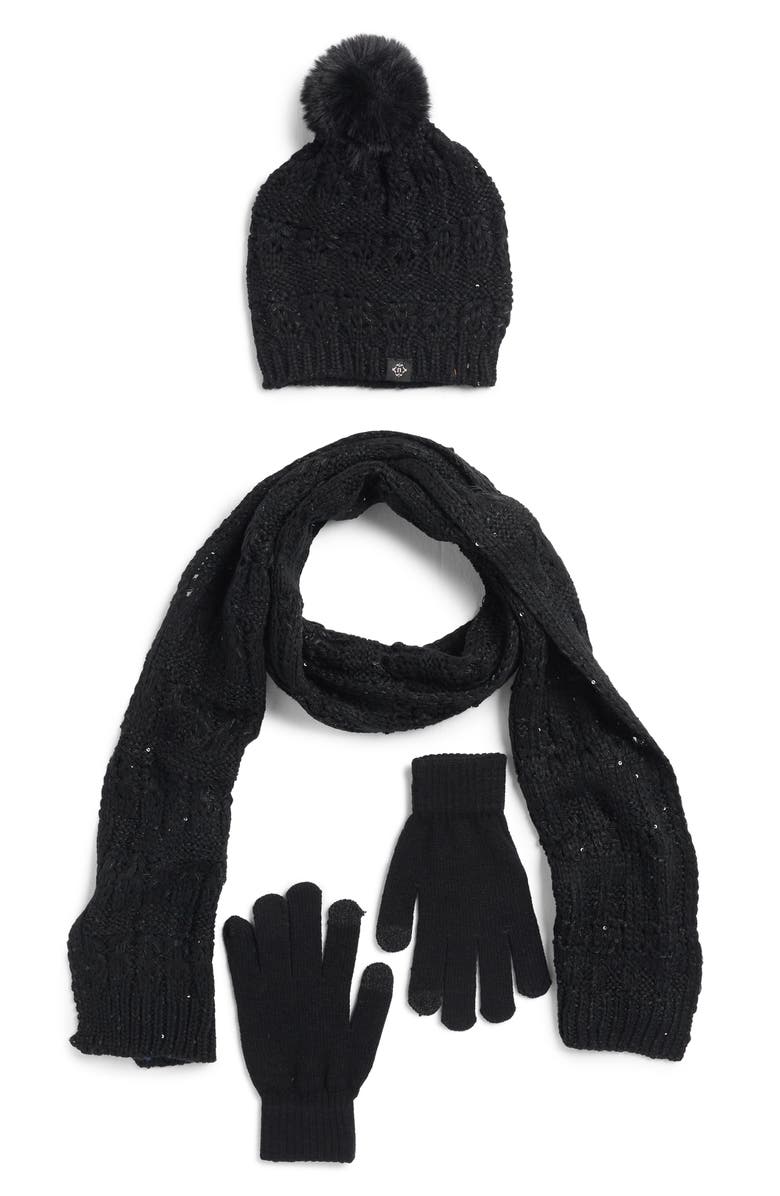 Nanette Lepore Three-Piece Knit Scarf, Hat & Gloves Set, Main, color,