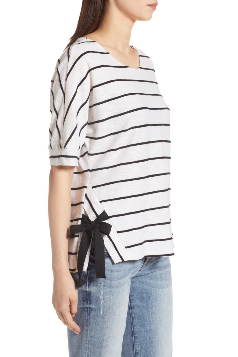 Side Tie Stripe Tee, Alternate, color, WHITE WITH BLACK