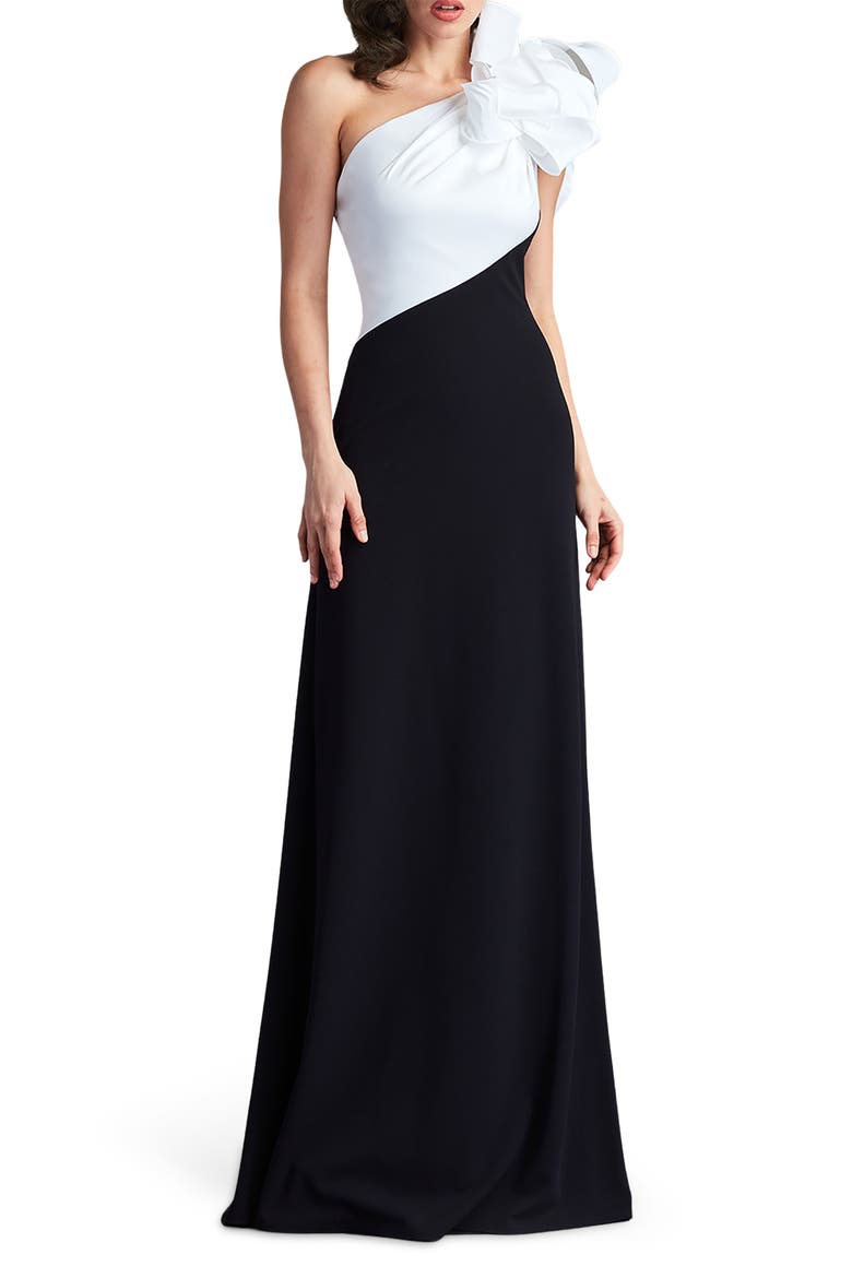 Flower One-Shoulder Gown, Main, color, IVORY/ BLACK