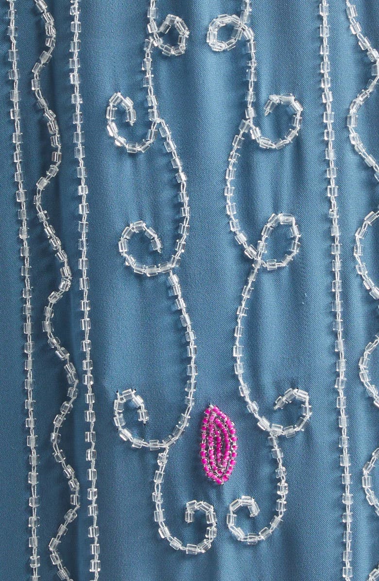 Bode Sea Flower Beaded Fringe Silk Dress, Alternate, color, Blue Multi