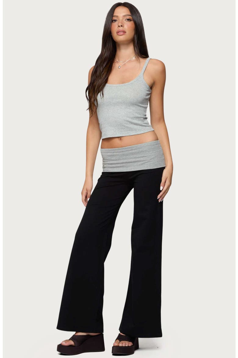Contrast Foldover Wide Leg Pants, Alternate, color, BLACK