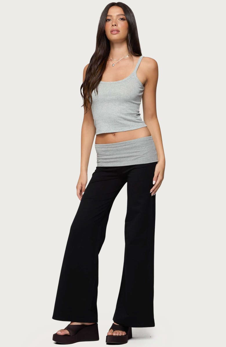 EDIKTED Contrast Foldover Wide Leg Pants, Alternate, color, Black