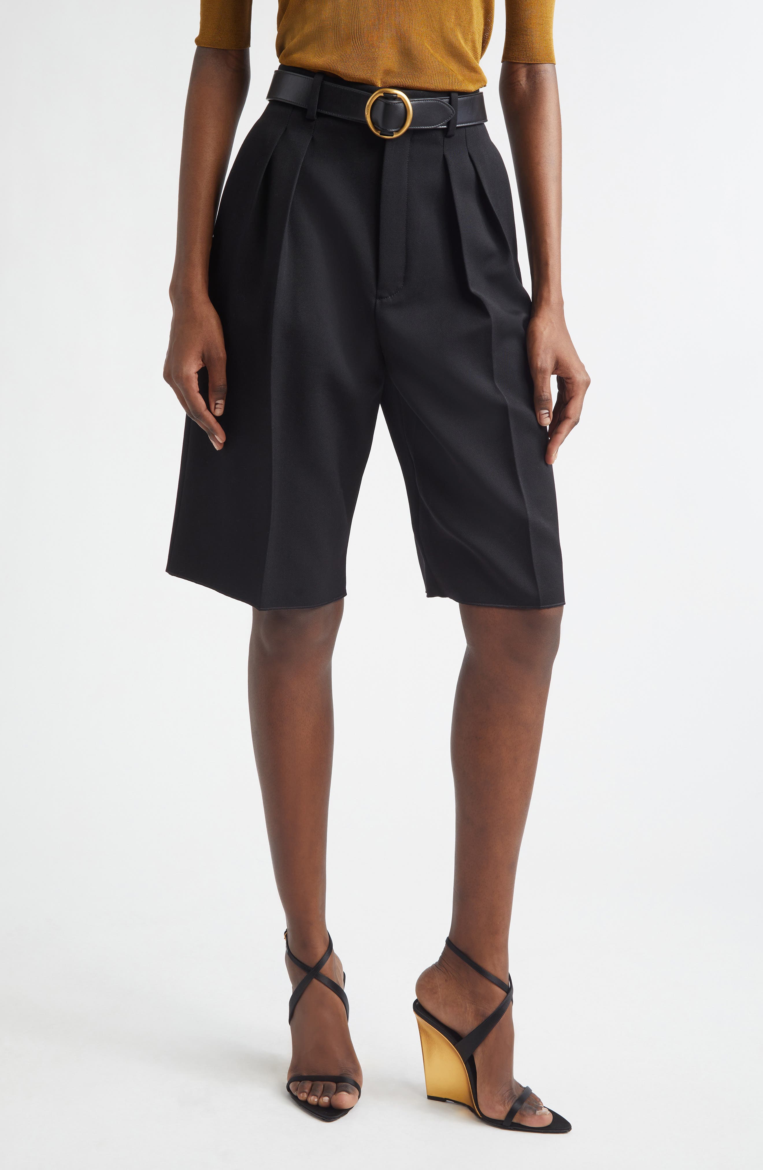 High Waist Wool Bermuda Shorts